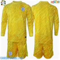 Camisa de time de futebol Inglaterra Goleiro Replicas 2º Equipamento Infantil Europeu 2024 Manga Comprida (+ Calças curtas)